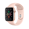 Фото — Apple Watch Series 5, 44 мм, алюминий золотого цвета, спортивный ремешок «розовый песок»